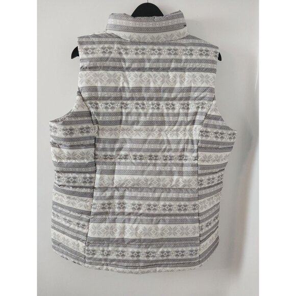 New Land's End Down Feather Puffer Vest Fair Isle Snowflake Gray/White Sz XL/T - - Picture 2 of 10